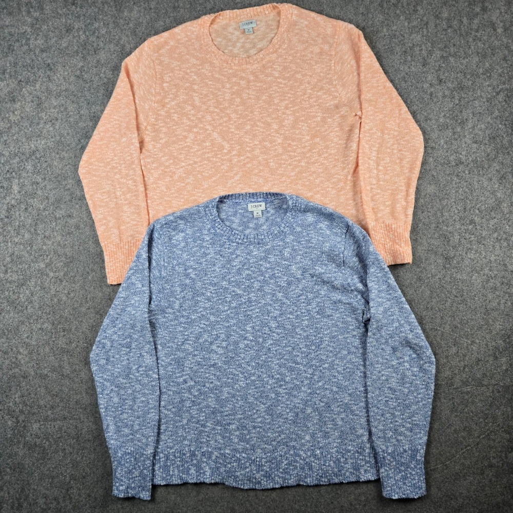 J Crew Crewneck Sweater Womens Medium Lot 2 Blue Peach Marled Knit Pullover